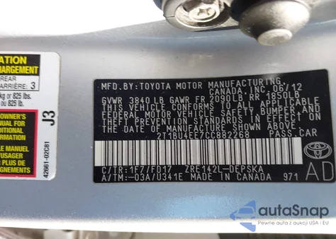 2012 Toyota Corolla S from USA, damaged, VIN 2T1BU4EE7CC882268